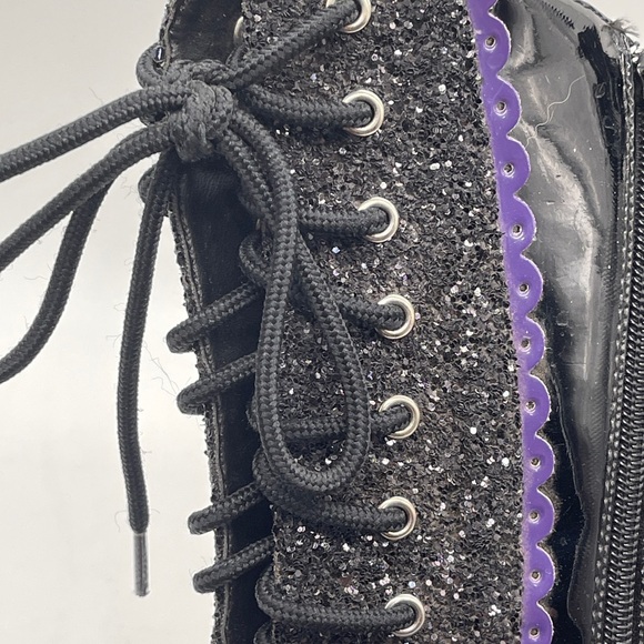 Funtasma Black Patent Purple Polka Dot Lace Up Boots Goth Cosplay Witch Sz 11.5 - Picture 6 of 9